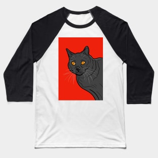 Black Cat Portrait ( Red Background ) Baseball T-Shirt